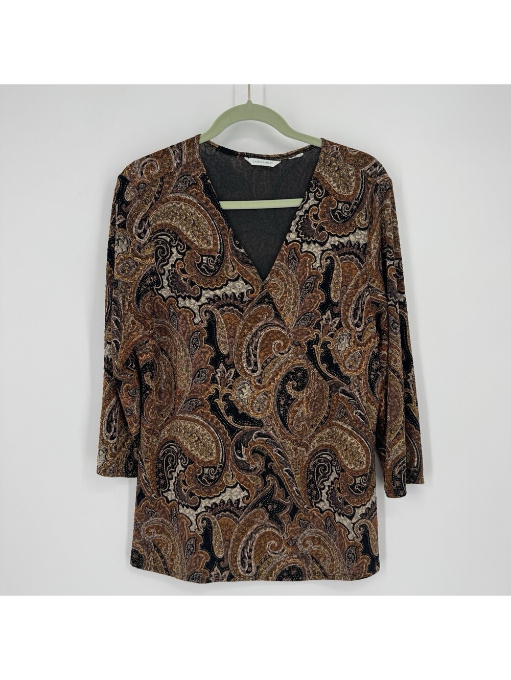 90s y2k top blouse large medium brown paisley babydoll v-neck whimsigoth forest